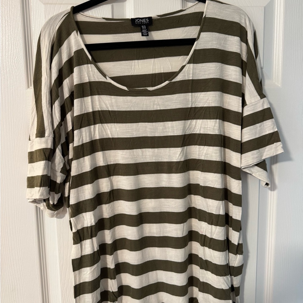 Jones New York Olive and White Striped Shirt